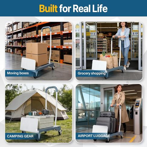 عربة دوللي لشاحنة يدوية قابلة للطي 2 في 1، شاحنة يدوية قابلة للتحويل مع منصة مسطحة، عجلات TPR هادئة، خفيفة الوزن 12.5 رطل، 264 رطل مسطحة / 176 رطل سعة عمودية، عربة مدمجة للتحرك والصناديق والأمتعة in Kuwait