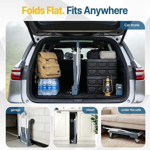 عربة دوللي لشاحنة يدوية قابلة للطي 2 في 1، شاحنة يدوية قابلة للتحويل مع منصة مسطحة، عجلات TPR هادئة، خفيفة الوزن 12.5 رطل، 264 رطل مسطحة / 176 رطل سعة عمودية، عربة مدمجة للتحرك والصناديق والأمتعة in Kuwait