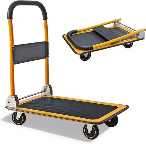 عربة دفع قابلة للطي دوللي - عربة متحركة بسعة 330 رطل، شاحنة ذات منصة شديدة التحمل مع عجلات دوارة 360 درجة وسهولة التخزين in Kuwait