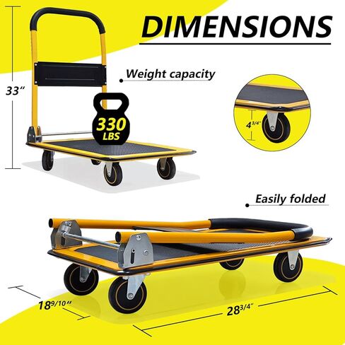 عربة دفع قابلة للطي دوللي - عربة متحركة بسعة 330 رطل، شاحنة ذات منصة شديدة التحمل مع عجلات دوارة 360 درجة وسهولة التخزين in Kuwait