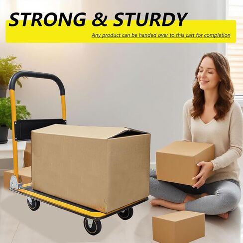 عربة دفع قابلة للطي دوللي - عربة متحركة بسعة 330 رطل، شاحنة ذات منصة شديدة التحمل مع عجلات دوارة 360 درجة وسهولة التخزين in Kuwait