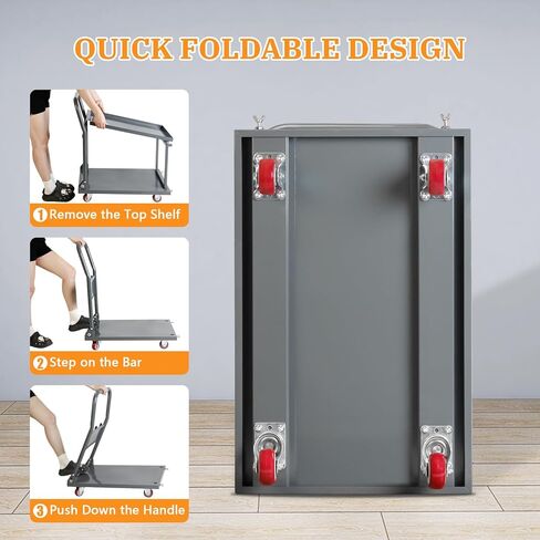 عربة دفع شديدة التحمل، عربة قابلة للطي بعجلات بوزن 800 رطل، عربة قابلة للطي بطبقتين، شاحنة مسطحة قابلة للطي لمستودع المرآب، عربة مسطحة بطول 28.8 بوصة × عرض 18.5 بوصة in Kuwait