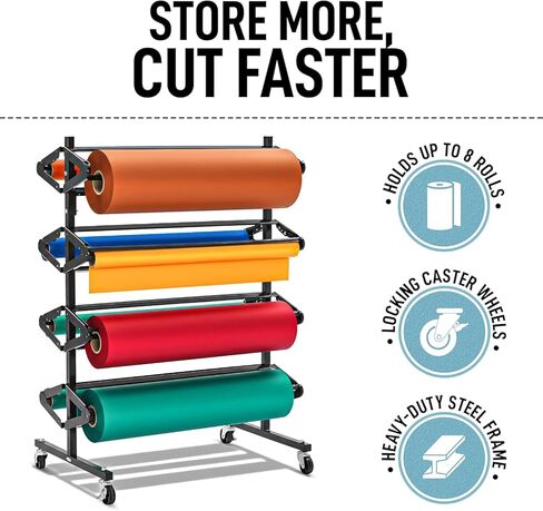 Adir 8-Roll Paper Holder & Cutter | Floor Standing Craft & Butcher Paper Dispenser with Ceramic Blade and Serrated Edge | Holds Up to 36 in Wide Rolls | for Classrooms, Art Studios & Shipping. in Saudi Arabia