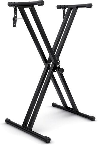 Easily Assembled Keyboard Stand,Heavy-Duty Double-X Piano Stand,Adjustable, Foldable, Portable Keyboard Music Stand with Locking Straps, Black in Kuwait