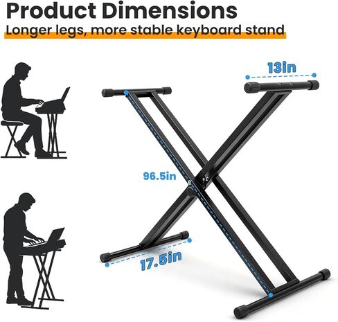 Easily Assembled Keyboard Stand,Heavy-Duty Double-X Piano Stand,Adjustable, Foldable, Portable Keyboard Music Stand with Locking Straps, Black in Kuwait