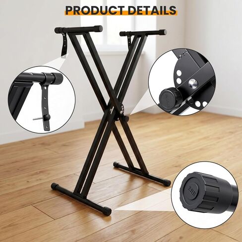 Easily Assembled Keyboard Stand,Heavy-Duty Double-X Piano Stand,Adjustable, Foldable, Portable Keyboard Music Stand with Locking Straps, Black in Kuwait