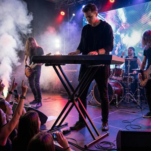 Easily Assembled Keyboard Stand,Heavy-Duty Double-X Piano Stand,Adjustable, Foldable, Portable Keyboard Music Stand with Locking Straps, Black in Kuwait