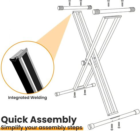 Easily Assembled Keyboard Stand,Heavy-Duty Double-X Piano Stand,Adjustable, Foldable, Portable Keyboard Music Stand with Locking Straps, Black in Kuwait
