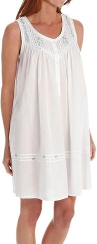 LA CERA Women's Sleeveless Cotton Embroidered Chemise, Button Front, Round Neck, Above-Knee Length, Machine Wash in Saudi Arabia