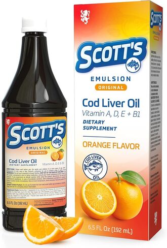 SCOTT'S EMULSION Cod Liver Oil Liquid for Kids – Orange Flavor – Supports Growth, Immunity & Bone Health – Rich in Omega 3 & Vitamins A+D – Easy-to-Take Fish Oil – 6.5 Fl Oz in Saudi Arabia