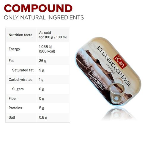 Ican كبد سمك القد الأيسلندي بنكهة الزيت الخاصة: الحجم الطبيعي: عبوة من 6 قطع in Kuwait