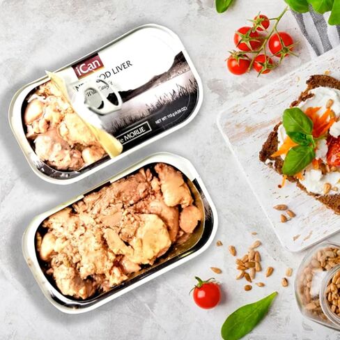 Ican كبد سمك القد الأيسلندي بنكهة الزيت الخاصة: الحجم الطبيعي: عبوة من 6 قطع in Kuwait