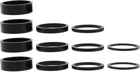 RLECS 12PCS Black Bicycle Stem Spacer 1-1/8 Inch Aluminium Alloy Front Fork Washer Set 2mm/3mm/5mm/10mm Suitable for Mountain/Road/BMX Bike in Saudi Arabia