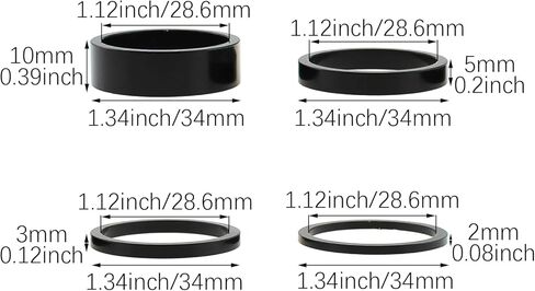 RLECS 12PCS Black Bicycle Stem Spacer 1-1/8 Inch Aluminium Alloy Front Fork Washer Set 2mm/3mm/5mm/10mm Suitable for Mountain/Road/BMX Bike in Saudi Arabia