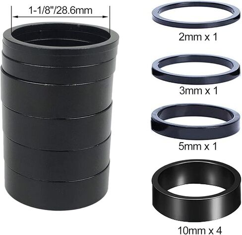 PLATT دراجة سماعة فاصل 7 قطع سبائك الألومنيوم MTB الطريق دراجة الجذعية سماعة فاصل صالح 1 1/8 بوصة الجذعية 2/3/5 /10 مللي متر (أسود) in Kuwait