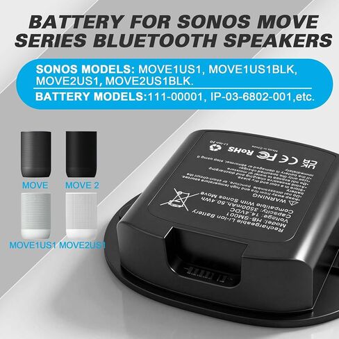 بطارية 3500 مللي أمبير في الساعة لجهاز Sonos Move/Move 2، متوافقة مع MOVE1US1/MOVE2US1، تحل محل PN 111-00001، IP-03-6802-001 in Kuwait