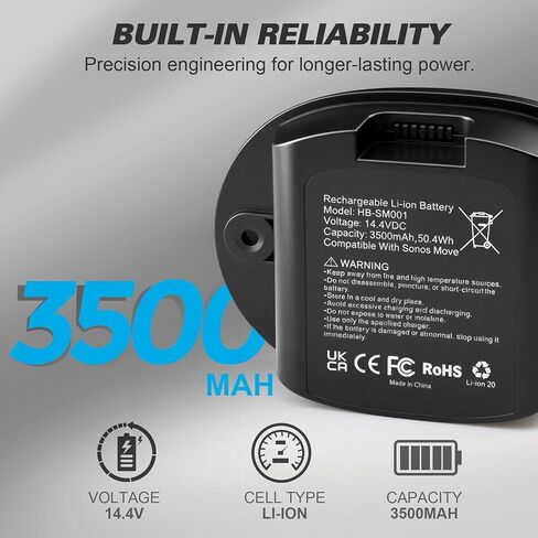 بطارية 3500 مللي أمبير في الساعة لجهاز Sonos Move/Move 2، متوافقة مع MOVE1US1/MOVE2US1، تحل محل PN 111-00001، IP-03-6802-001 in Kuwait