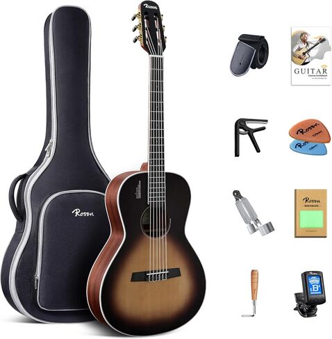 Rosen V1 Hybrid Acoustic Guitar for Beginners Adults Patented Body with Solid Spruce Top & Soft Touch Strings Thin Neck & Open Pore Matte 40 Inch,Natural in Saudi Arabia
