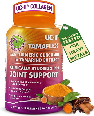 Joint Support Supplement with UC-II® & TamaFlex® – Undenatured Type II Collagen, Turmeric & Tamarind for Joint Health, Flexibility & Mobility – Natural Cartilage Support – Glucosamine-Free Capsules in Kuwait