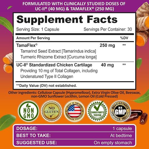 Joint Support Supplement with UC-II® & TamaFlex® – Undenatured Type II Collagen, Turmeric & Tamarind for Joint Health, Flexibility & Mobility – Natural Cartilage Support – Glucosamine-Free Capsules in Kuwait