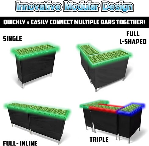 Folding Portable Bar w/LED Lights, Wireless Remote, 2 Bar Skirts, Storage Shelf, & Carrying Case - Football in Kuwait