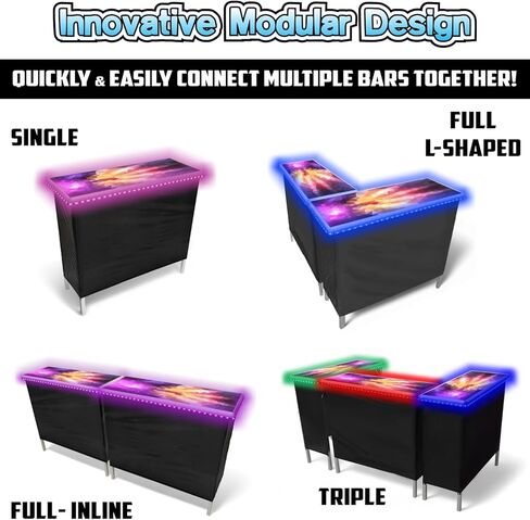 Folding Portable Bar w/LED Lights, Wireless Remote, 2 Bar Skirts, Storage Shelf, & Carrying Case - Prism in Kuwait