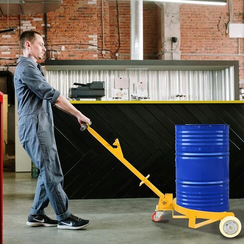 Heavy-Duty 55 Gallon Drum Dolly Cart - Low-Profile Steel Barrel Mover with 2 Fixed & 1 Swivel PU Wheels, 1200lb Capacity for Steel & Plastic Drums in Saudi Arabia
