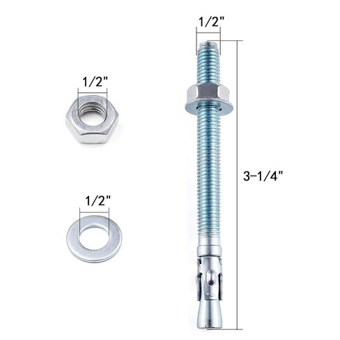 10 Pcs 1/2" x3-1/4 Wedge Anchors Zinc Coated for Heavy Duty Concrete Wall Anchor Cement Wall Base Bracket in Kuwait