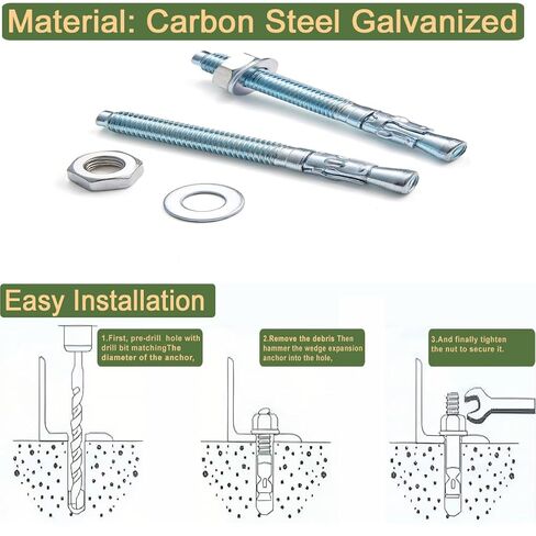 10 Pcs 1/2" x3-1/4 Wedge Anchors Zinc Coated for Heavy Duty Concrete Wall Anchor Cement Wall Base Bracket in Kuwait