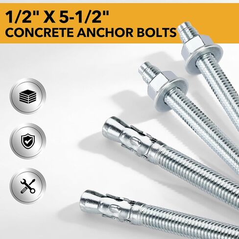 1/2" x 5-1/2" 50PCS Concrete Wedge Anchors,Heavy-Duty Cement Anchor Bolts with Zinc-Plated in Kuwait