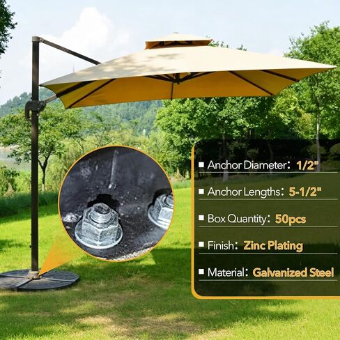 1/2" x 5-1/2" 50PCS Concrete Wedge Anchors,Heavy-Duty Cement Anchor Bolts with Zinc-Plated in Kuwait