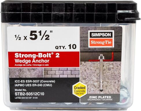 Simpson Strong-Tie STB2-50512C10 Strong-Bolt 2 — 1/2 in. x 5-1/2 in. Wedge Anchor (10-Qty) in Saudi Arabia