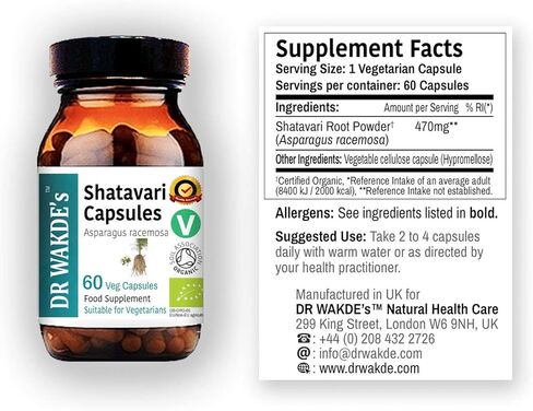 كبسولات شاتافاري من دكتور واكدي (الهليون العرقي) | 60 كبسولة نباتية | ملحق الايورفيدا | نباتي | عشبي 100% وطبيعي بالكامل in Kuwait