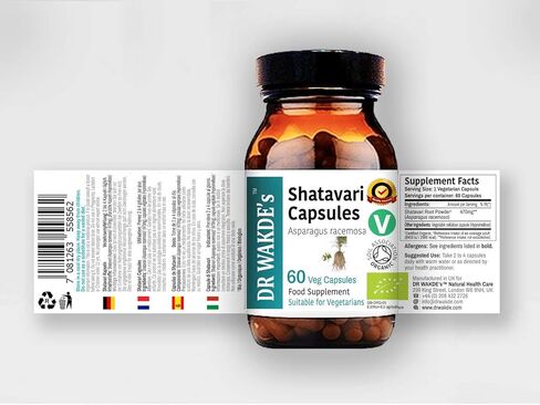 كبسولات شاتافاري من دكتور واكدي (الهليون العرقي) | 60 كبسولة نباتية | ملحق الايورفيدا | نباتي | عشبي 100% وطبيعي بالكامل in Kuwait