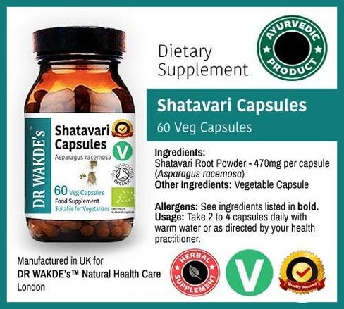 كبسولات شاتافاري من دكتور واكدي (الهليون العرقي) | 60 كبسولة نباتية | ملحق الايورفيدا | نباتي | عشبي 100% وطبيعي بالكامل in Kuwait