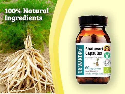 كبسولات شاتافاري من دكتور واكدي (الهليون العرقي) | 60 كبسولة نباتية | ملحق الايورفيدا | نباتي | عشبي 100% وطبيعي بالكامل in Kuwait