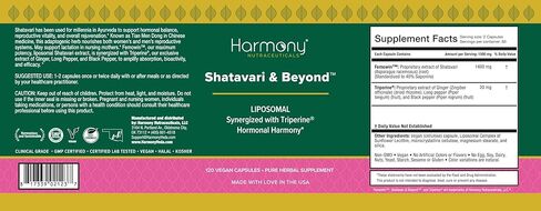 شاتافاري آند بيوند™ – مستخلص الليبوسومال مع تريبيرين® | عشبة الأيورفيدا التكيفية للتناغم الهرموني والصحة الإنجابية | نباتي، غير معدل وراثيًا، من الدرجة السريرية - 120 كبسولة - صنع في الولايات المتحدة الأمريكية* in Kuwait