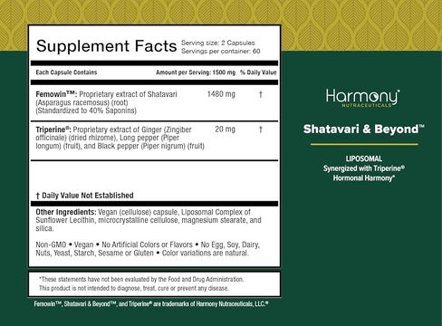 شاتافاري آند بيوند™ – مستخلص الليبوسومال مع تريبيرين® | عشبة الأيورفيدا التكيفية للتناغم الهرموني والصحة الإنجابية | نباتي، غير معدل وراثيًا، من الدرجة السريرية - 120 كبسولة - صنع في الولايات المتحدة الأمريكية* in Kuwait