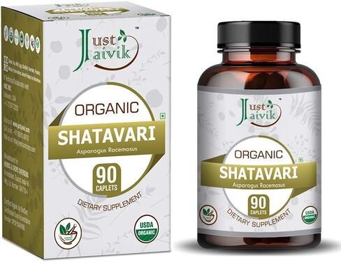 Just Jaivik Organic Shatavari Tablets - A Dietary Supplements - 750 mg (Pack 90 Organic Tablets) | Rejuvenation for Vata and Pitta | Women's Health Supplement in Kuwait