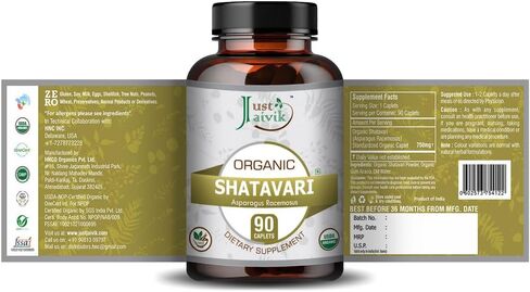 Just Jaivik Organic Shatavari Tablets - A Dietary Supplements - 750 mg (Pack 90 Organic Tablets) | Rejuvenation for Vata and Pitta | Women's Health Supplement in Kuwait