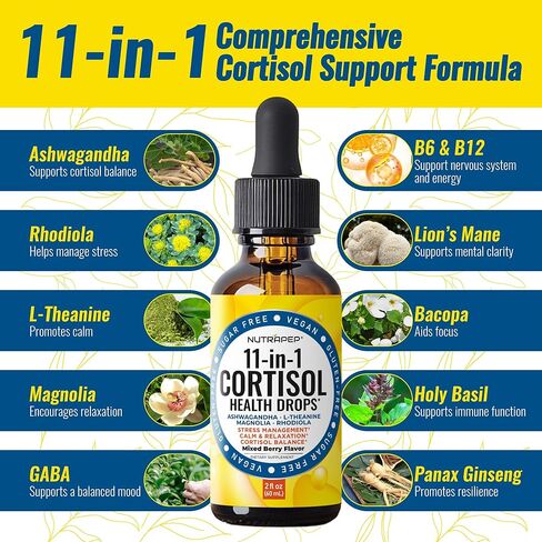 Cortisol Detox Liquid Drops for Women Men - Cortisol Reducer Supplement Support Wellness Cleanse Balance Stress Mood Sleep Focus - Lower Cortisol Levels with Ashwagandha L-Theanine Magnolia in Kuwait