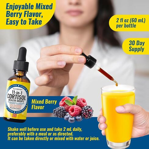 Cortisol Detox Liquid Drops for Women Men - Cortisol Reducer Supplement Support Wellness Cleanse Balance Stress Mood Sleep Focus - Lower Cortisol Levels with Ashwagandha L-Theanine Magnolia in Kuwait