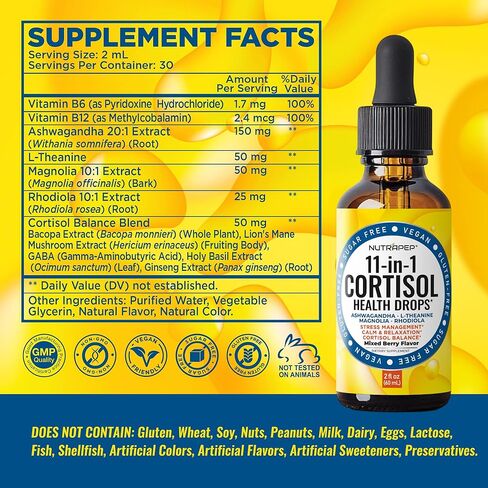 Cortisol Detox Liquid Drops for Women Men - Cortisol Reducer Supplement Support Wellness Cleanse Balance Stress Mood Sleep Focus - Lower Cortisol Levels with Ashwagandha L-Theanine Magnolia in Kuwait