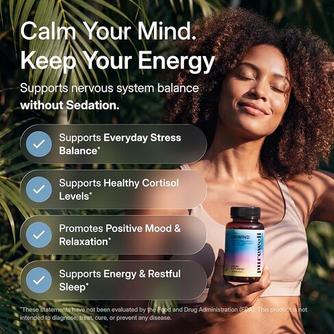 Unwind - Cortisol Supplements for Women - 60 Vegan Capsules - L Theanine Supplement + Magnesium + Rhodiola Rosea Extract + Zinc + Vitamin B6 in Saudi Arabia