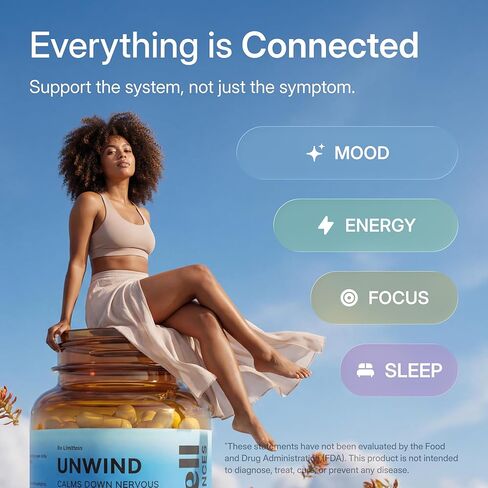 Unwind - Cortisol Supplements for Women - 60 Vegan Capsules - L Theanine Supplement + Magnesium + Rhodiola Rosea Extract + Zinc + Vitamin B6 in Saudi Arabia