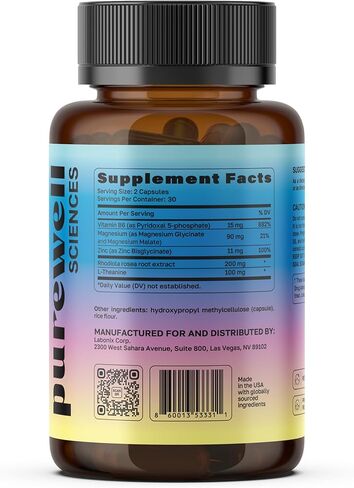Unwind - Cortisol Supplements for Women - 60 Vegan Capsules - L Theanine Supplement + Magnesium + Rhodiola Rosea Extract + Zinc + Vitamin B6 in Saudi Arabia