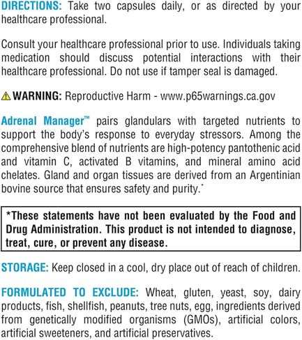 XYMOGEN Adrenal Manager - مكمل صحة الغدة الكظرية لدعم الإجهاد اليومي - أنسجة الأبقار الأرجنتينية - حمض البانتوثنيك، فيتامين C، فيتامين B6 - خالي من الألبان والغلوتين - 120 كبسولة in Saudi Arabia