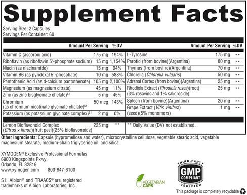 XYMOGEN Adrenal Manager - مكمل صحة الغدة الكظرية لدعم الإجهاد اليومي - أنسجة الأبقار الأرجنتينية - حمض البانتوثنيك، فيتامين C، فيتامين B6 - خالي من الألبان والغلوتين - 120 كبسولة in Saudi Arabia