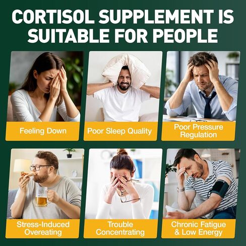Cortisol Supplements for Women & Men, Cortisol Reducer with Magnesium, Ashwagandha & L-Theanine, Cortisol Manager for Sleep Support & Stress Relief, Cortisol Detox, Lower and Control 90 Capsules in Kuwait