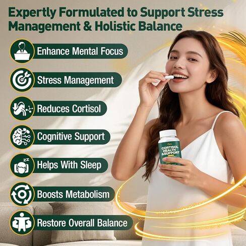 Cortisol Supplements for Women & Men, Cortisol Reducer with Magnesium, Ashwagandha & L-Theanine, Cortisol Manager for Sleep Support & Stress Relief, Cortisol Detox, Lower and Control 90 Capsules in Kuwait
